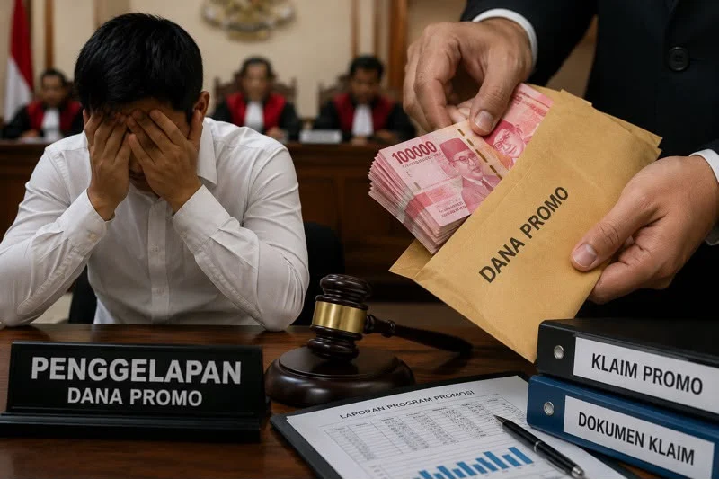 Penggelapan dana, mantan manajer penjualan, PT Marketama Indah, dana promo, program Rafaksi, Rp26,17 juta, PN Denpasar, Pengadilan Negeri Denpasar, tuntutan 9 bulan, Pasal 488 KUHP, penggelapan dengan pemberatan, Bali.