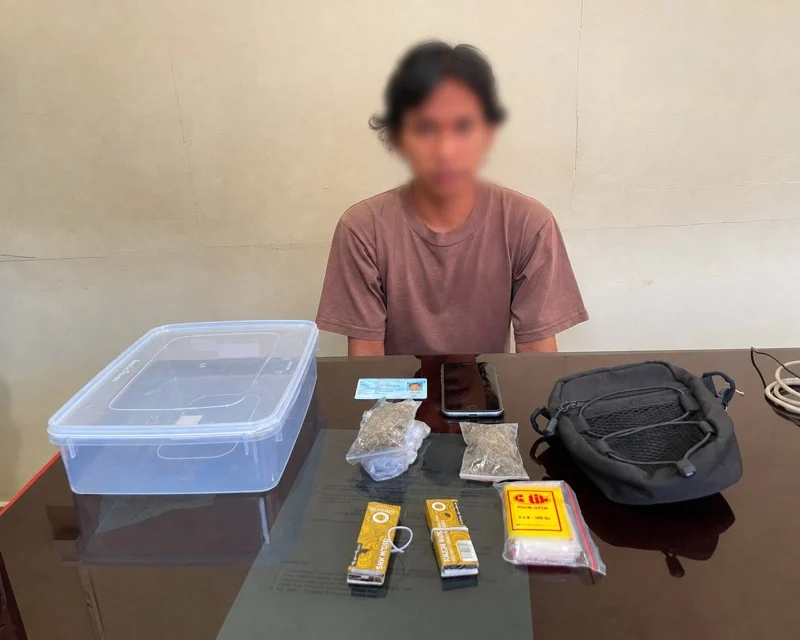 Ganja 16,59 gram, Satresnarkoba Polresta Denpasar, GF, narkoba, Kerobokan, Kuta Utara, Badung, rumah kos, narkotika, Polresta Denpasar.
