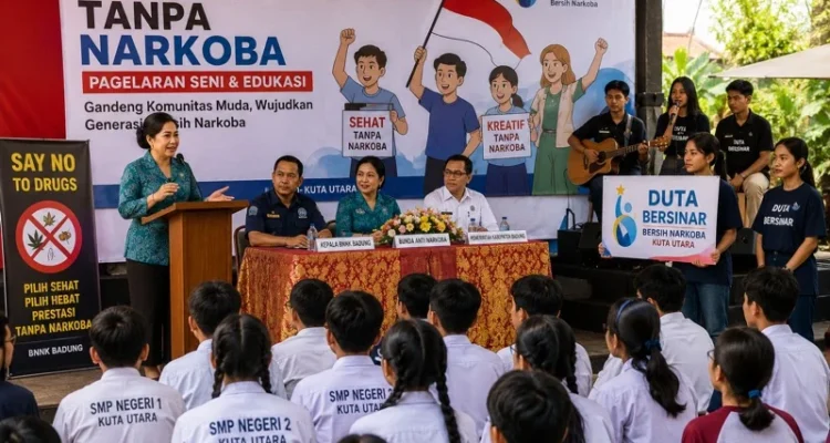 BNNK Badung,Duta Bersinar Kuta Utara,Merdeka Tanpa Narkoba,Pencegahan Narkoba Bali,Komunitas Nak Muda Berkarya, Pengukuhan Duta Bersinar Kecamatan Kuta Utara, Kegiatan anti narkoba SMP Kuta Utara,Bunda Anti Narkoba Badung Rasniathi Adi Arnawa,Edukasi narkoba dan safety riding pelajar,Acara BNNK Badung di Mie Kober Dalung