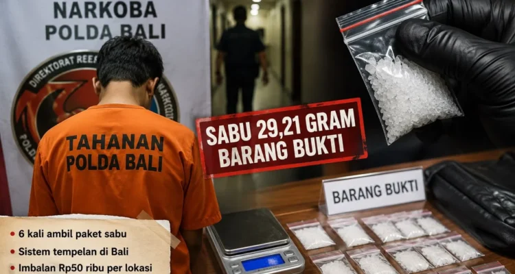 Buruh harian lepas, Pandeglang, Denpasar, PN Denpasar, narkotika, sabu, 29,21 gram, 34,46 gram bruto, Polda Bali, jaringan narkotika, sistem tempelan, Pasal 114 ayat (2), UU Narkotika, terdakwa narkotika, Bali.