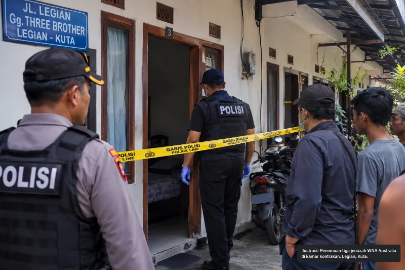 WN Australia, Legian, Kuta, Badung, tiga WNA meninggal, penemuan jenazah, WNA Australia meninggal, kontrakan Legian, Polsek Kuta, Polda Bali, Ariasandy, penyelidikan polisi, Bali, Citizenbali.com