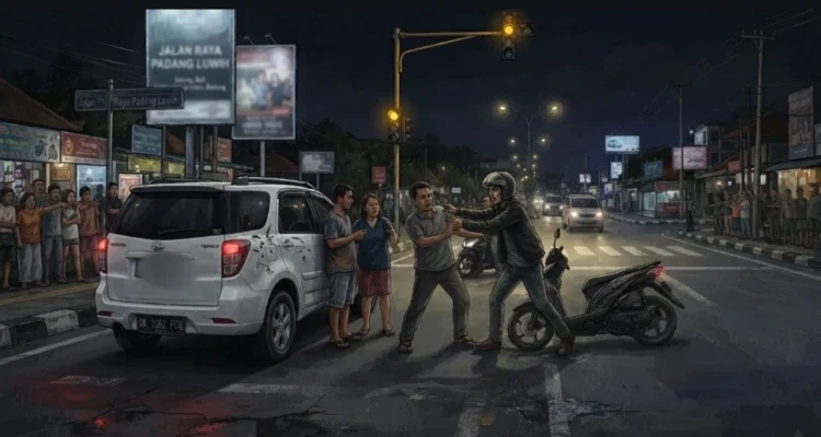 penganiayaan di Dalung, pengemudi Daihatsu Terios, cekcok lalu lintas, serempetan kendaraan, Traffic Light Dalung, Polres Badung, layanan 110 Polri, Kuta Utara, Badung, dugaan pemukulan pengemudi mobil.