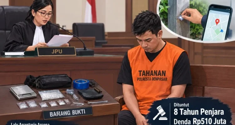 Lalu Anantario Arsona, tuntutan 8 tahun penjara, peredaran narkotika, kasus sabu Denpasar, sabu 10,31 gram, denda Rp510 juta, Jaksa Penuntut Umum Ni Putu Trisna Dewi, PN Denpasar, modus tempel sabu, peredaran narkotika jenis sabu di Bali, EK.FANCYNETWORK, DPO kasus narkotika, penangkapan pengedar sabu,