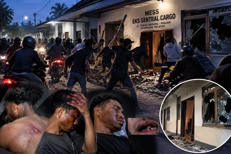 penyerangan mess di Panjer, mess eks Sentral Cargo, empat pemuda luka-luka, dugaan penganiayaan di Denpasar, Polsek Denpasar Selatan, perusakan bangunan di Denpasar, kasus penyerangan di Bali, Tukad Badung Panjer.